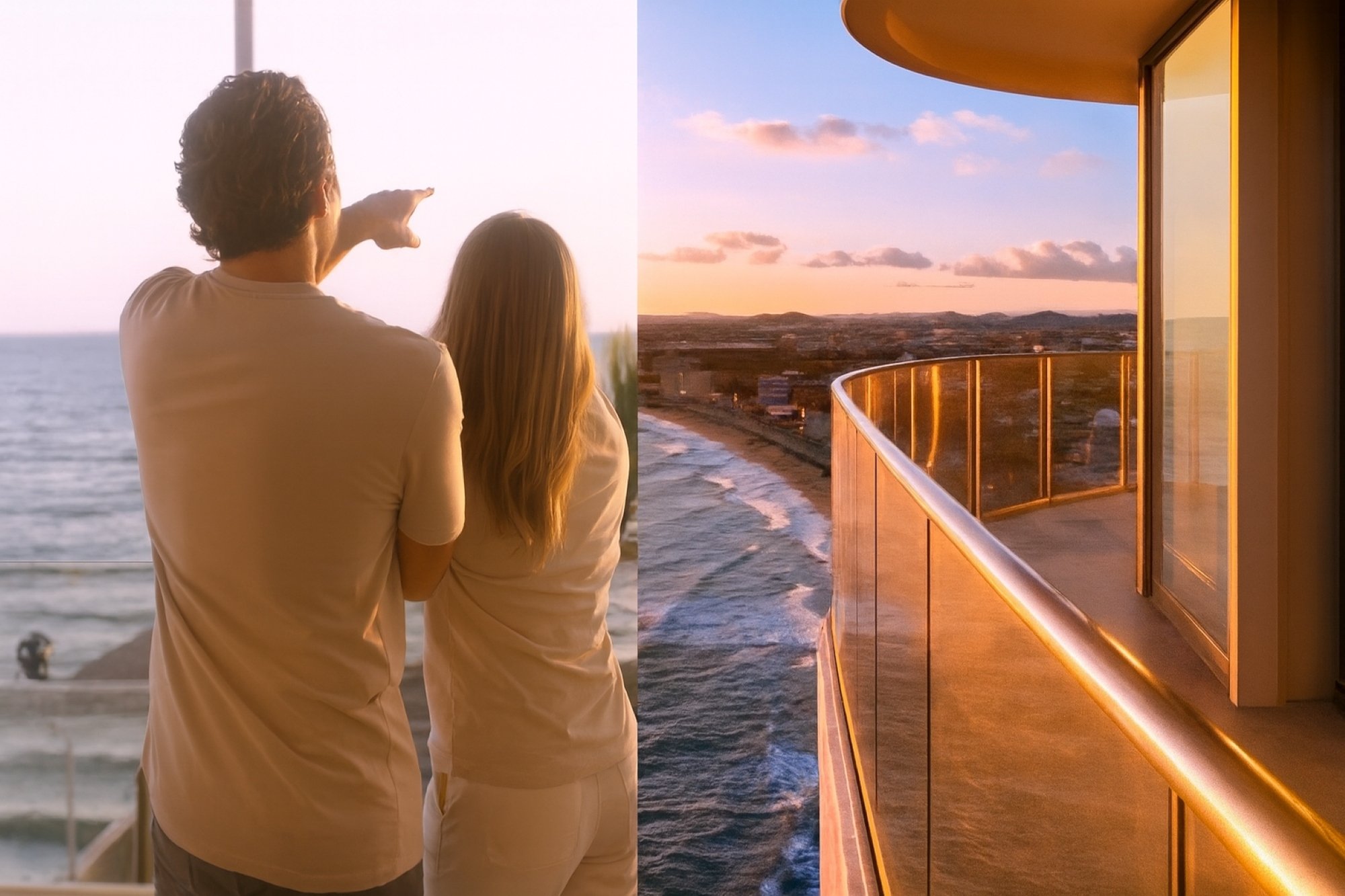 Terrazas panorámicas para disfrutar de momentos inolvidables - Pareja disfrutando de la vista al mar desde la terraza